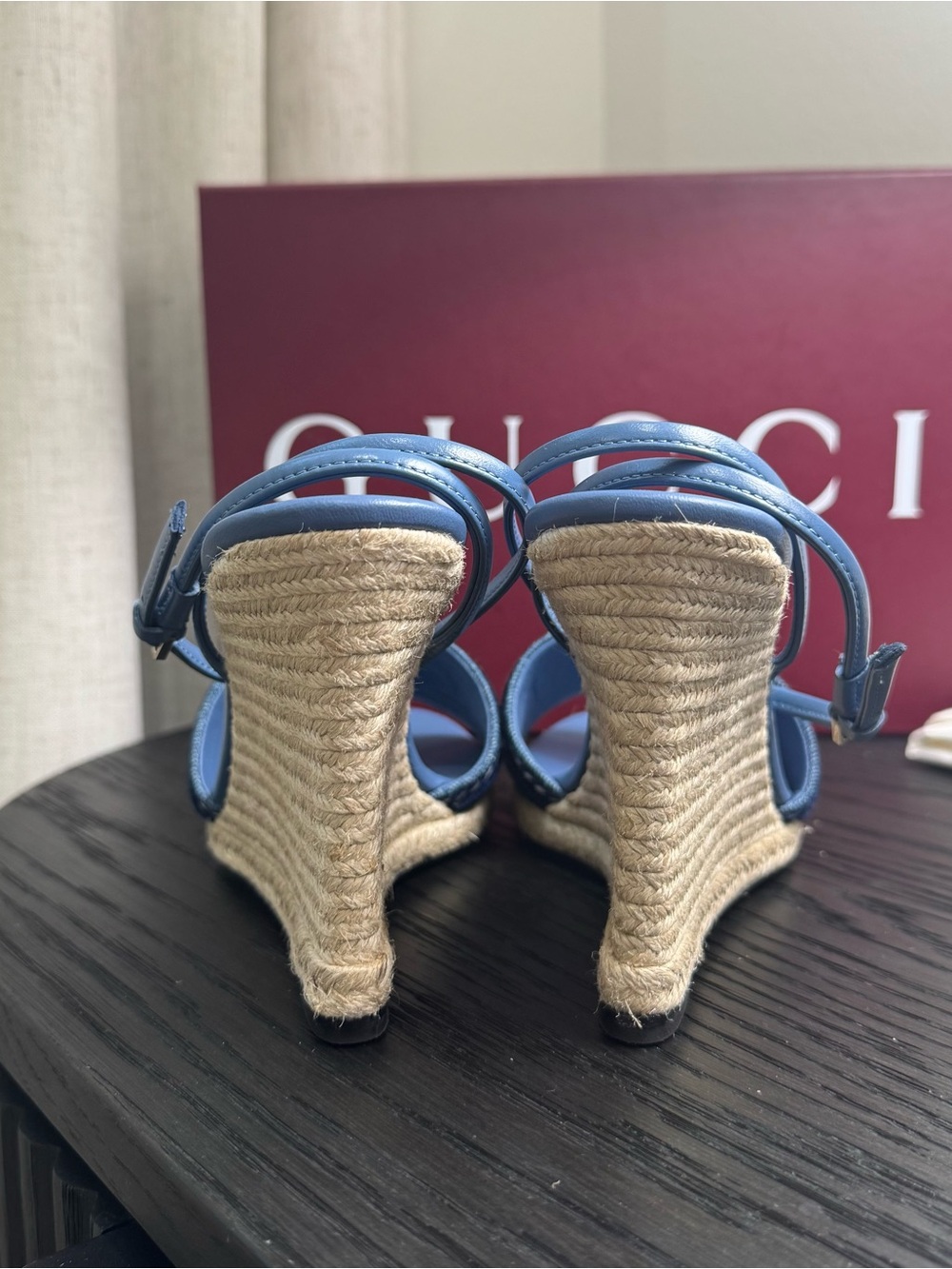 Gucci Ines Logo Denim Wedge Espadrilles 39.5 - Picture 6 of 8